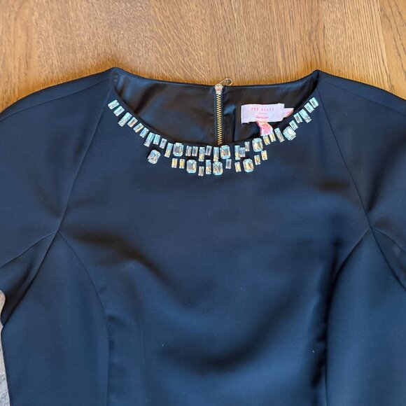 Ted Baker Foppar Short Sleeve Fit-and-Flare Black Dress - Size 3 - Picture 3 of 10